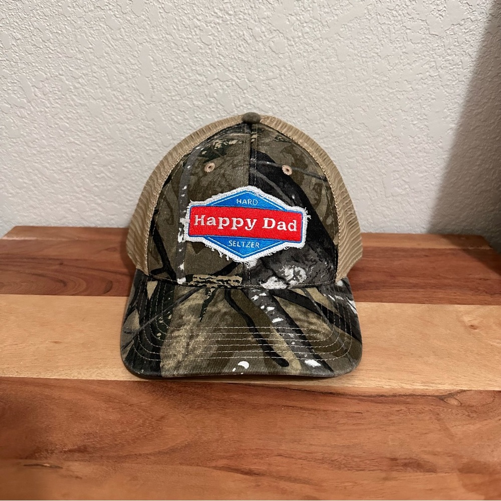 Happy Dad Hard Seltzer Camo Trucker Hunting SnapBack Hat NWT